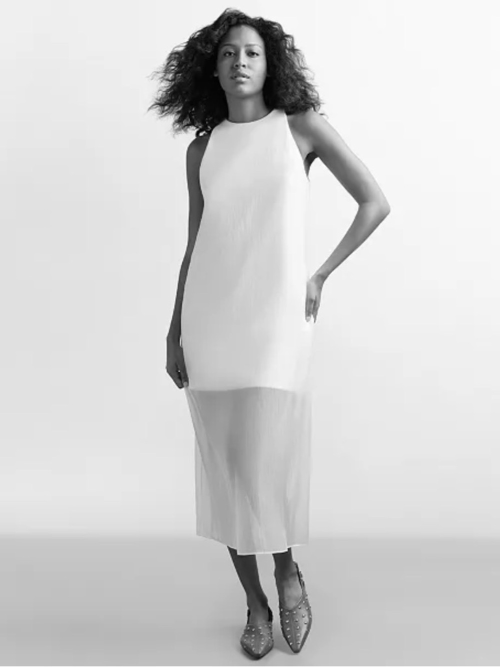 White Sheer Overlay Dress